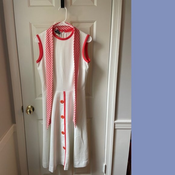 Vintage Bleeker Street Hot Coral and White Dress - Picture 1 of 10